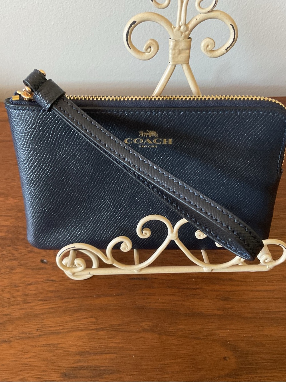 Coach Navy Zip Wristlet with Gold Hardware - Picture 5 of 8